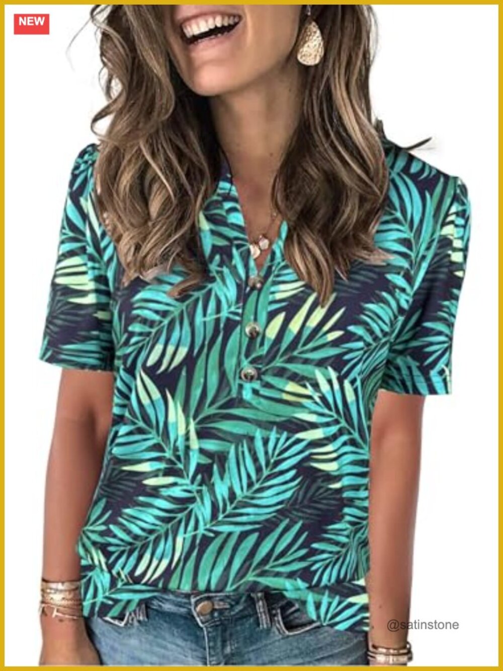 Women's Henley Neck Short Sleeve Tunic Top Summer Casual Blouse